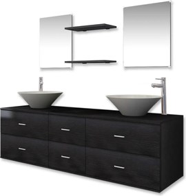 vidaXL Set mobilier de baie, 9 piese, cu chiuvetă și robinet, negru