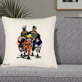Perna Personalizata Naruto Echipa 7 Kakashi Sensei, 40x40 cm, Crem Reliefat, Husa Detasabila, Perna Inclusa, BEKZ®