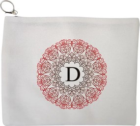 Portfard Cosmetice tip Plic, Cu litera D si Mandala, 23x18 cm, Alb, BEKZ®