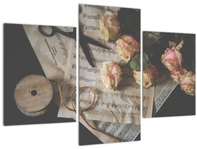 Tablou cu note muzicale și trandafiri (90x60 cm)