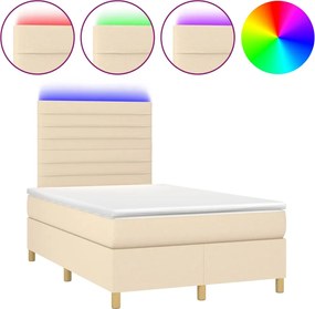 vidaXL Pat cu arcuri, saltea și LED, crem, 120x200 cm, textil