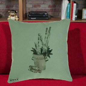 Perna Decorativa Butuci de Mesteacan Watercolor, 40x40 cm, Verde, Husa Detasabila, Perna Inclusa, BEKZ®
