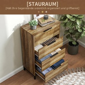HOMCOM Comodă 4 Sertare din PAL și Metal 62x35x105 cm Maro Deschis | Aosom Romania