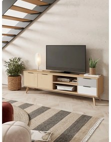 Comodă TV natural/gri/alb din lemn de pin 180x53 cm Elfa – Marckeric