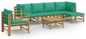3155149 vidaXL Set mobilier de grădină cu perne verzi, 7 piese, bambus