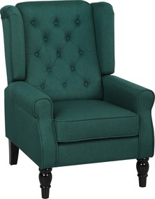 HOMCOM Fotoliu elegant cu urechi, bine tapițat, husă detașabilă, 74 x 86 x 102 cm, Verde închis | Aosom Romania