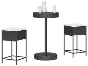 3261441 vidaXL Set mobilier bar de grădină cu perne, 3 piese, negru, poliratan