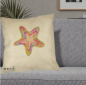 Perna Decorativa Stea de Mare Colorata Psiheledic, 40x40 cm, Crem, Husa Detasabila, Perna Inclusa, BEKZ®