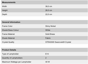 Aplica de perete cristal Swarovski eleganta de lux Avala 2L nickel plated