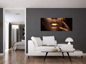 Tablou - Femeie cu buze aurii (120x50 cm)