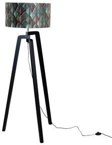 Vloerlamp zwart met velours lampenkap blad dessin 50cm - Puros