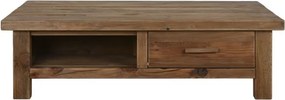 Măsuță de cafea dreptunghiulară din lemn reciclat, natur, cu 2 sertare și nișă deschisă, finisaj mat, 38 x 130 x 90 cm, „Norwyn” – Ethnic Collections