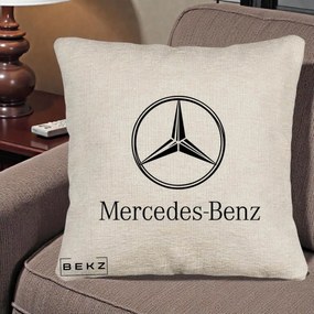 Perna Personalizata cu emblema Mercedes-Benz, 40x40 cm, Bej Canapea, Husa Detasabila, Perna Inclusa, BEKZ®
