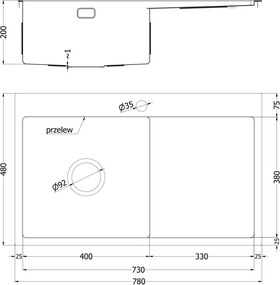 Mexen Exar chiuvetă din oțel inoxidabil cu 1 compartiment și scurgător, stânga 780 x 480 mm, inox - 6433781010L-01