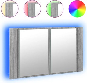 vidaXL Dulap de baie cu oglindă și LED, gri sonoma, 80x12x45 cm, acril