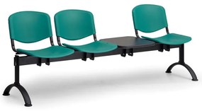 Bancă din plastic ISO II, 3 locuri + masă - picioare negre, verde