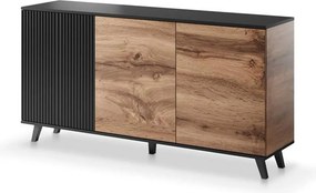 Comoda RANDOM KM-1, stejar wotan/negru, PAL furniruit, 160x40x82 cm