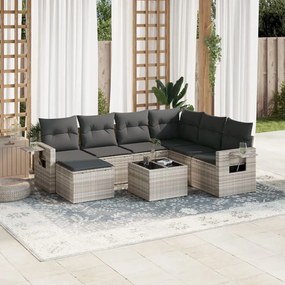 3220511 vidaXL Set mobilier de grădină cu perne, 8 piese gri deschis poliratan