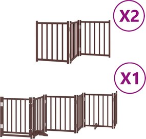 vidaXL Poartă câini pliabilă cu ușă 12 panouri maro 600 cm, lemn plop