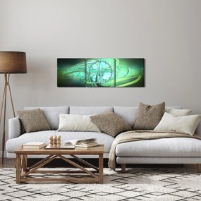 Tabloul cu abstracție verde (cu ceas) (90x30 cm)