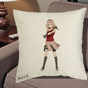 Perna Personalizata Naruto Sakura Haruno Portret, 40x40 cm, Ecru, Husa Detasabila, Perna Inclusa, BEKZ®