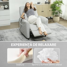 HOMCOM Fotoliu Relax Electric cu Masaj și Încălzire, Silențios, Reclinabil 150° în Cinilă cu Pernă, Funcție de Memorie, 2 Telecomenzi, Suport pentru Picioare pentru Living și Birou, Gri | Aosom Romania