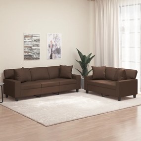 3153991 vidaXL Set de canapele cu perne, 2 piese, maro, piele ecologică
