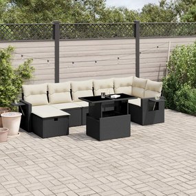 3274986 vidaXL Set mobilier de grădină cu perne, 8 piese, negru, poliratan