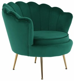 Fotoliu în stil Art-deco, catifea Velvet smarald/crom auriu, NOBLIN