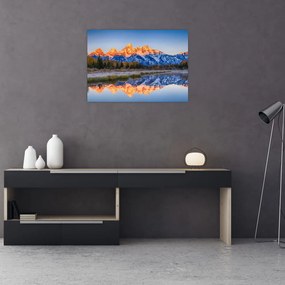 Tablou pe sticlă cu vârfuri de munți înzăpezăți (70x50 cm)