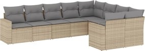 vidaXL Set canapele de grădină, 9 piese, cu perne, bej, poliratan