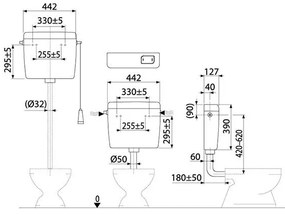 Rezervor WC, Alcadrain, Alca UNI START/STOP, cu actionare simpla, alb