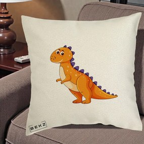 Perna Decorativa T-Rex Portocaliu, 40x40 cm, Ecru, Husa Detasabila, Perna Inclusa, BEKZ®