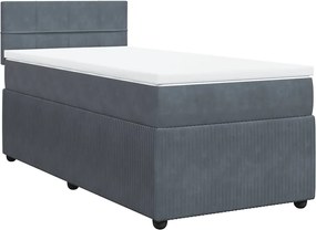 vidaXL Pat box spring cu saltea, gri închis, 100x200 cm, catifea