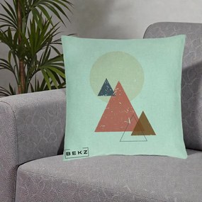 Perna Decorativa Geometric Munti si Soare, 40x40 cm, Verde Menta, Husa Detasabila, Perna Inclusa, BEKZ®