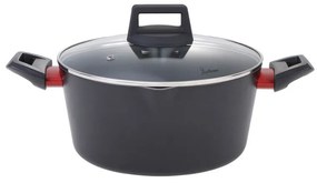 Cratiță Luigi Ferrero Rosso FR-2411, 24x11.5 cm, 4.1 l, Acoperire antiaderentă, Capac din sticlă cu gaură pentru abur, Inducție, Negru