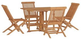 Set mobilier de exterior pliabil, 5 piese, lemn masiv de tec Patrat, Fara cotiera, 5