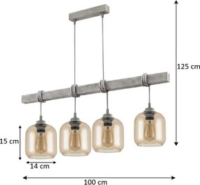 Brilagi - Lustră suspendată pe cablu WOOD GLASS 4xE27/60W/230V pin/gri/maro fumuriu