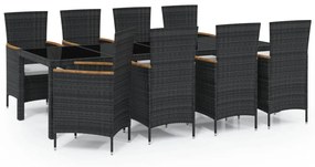 3094931 vidaXL Set mobilier de grădină cu perne, 9 piese, negru, poliratan