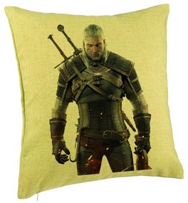 Perna Decorativa cu The Witcher 2, 40x40 cm, Verde, Husa Detasabila, Burduf