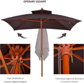 Umbrela de Gradina 3x3 Metri Outsunny, 8 Lamele Acoperire cu 2 Niveluri | Aosom Romania