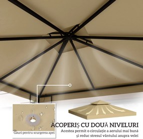 Outsunny Acoperiș de Rezervă pentru pavilion de Grădină Pânză de Rezervă pentru pavilion tonel Tendă 3 x 3 m Bej | Aosom Romania