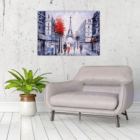 Tablou pe sticlă - Străzi din Paris, pictură în ulei (70x50 cm)