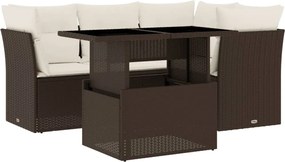 vidaXL Set canapele de grădină cu perne, 5 piese, maro, poliratan