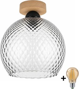 BRILAGI - Plafonieră LED R GLASS 1xE27/60W/230V diam. 25 cm stejar/gri fumuriu