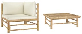 313144 vidaXL Set mobilier de grădină, 2 piese, perne alb crem, bambus