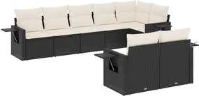 vidaXL Set mobilier de grădină cu perne, 8 piese, negru, poliratan