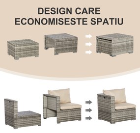 Outsunny Set Mobilier de Grădină Lux 8 Piese, Canapea, Perne Detașabile și Lavabile, Ratan PE Bej, Spațios | Aosom Romania