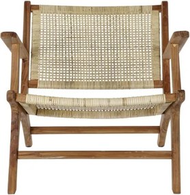 Fotoliu din ratan împletit manual, cu structură din lemn masiv de tec, natur, 69×78×68 cm, „Lombok"
