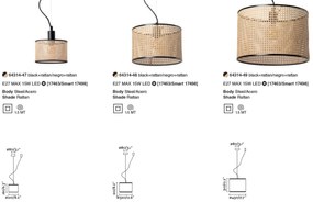 Lustra pendul moderna design natural MAMBO 45cm negru/ratan 64314-49